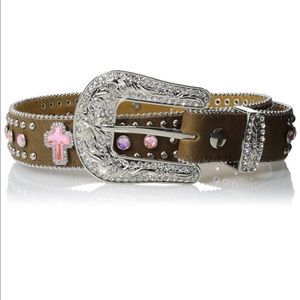 Nocona Western Belt Girls Cross Crystals Pink